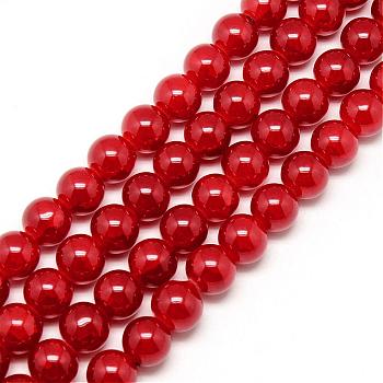 Baking Painted Crackle Glass Bead Strands, Round, Red, 8mm, Hole: 1.3~1.6mm, about 100pcs/strand, 31.4 inch