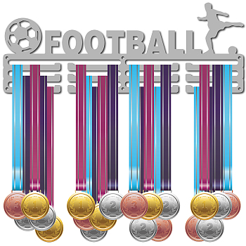 Fashion Iron Medal Hanger Holder Display Wall Rack, with Screws, Word FOOTBALL, Silver, 150x400mm