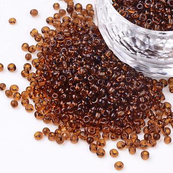 12/0 Glass Seed Beads, Transparent Colours, Coffee, 2mm in diameter, hole: 0.6mm, about 30000pcs/pound