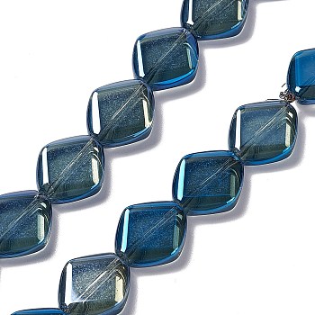 Electroplate Glass Beads Strands, Pearl Luster Plated, Rhombus, Prussian Blue, 18x15.5x5mm, Hole: 1.2mm, about 35~37pcs/strand, 24.80~25.98 inch(63~66cm)