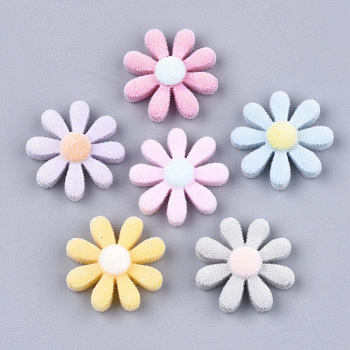 Flocky Resin Cabochons, Flower, Mixed Color, 18.5x7mm