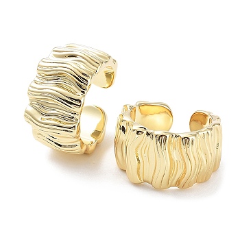 Brass Textured Open Cuff Rings for Women, Real 18K Gold Plated, Inner Diameter: 18mm