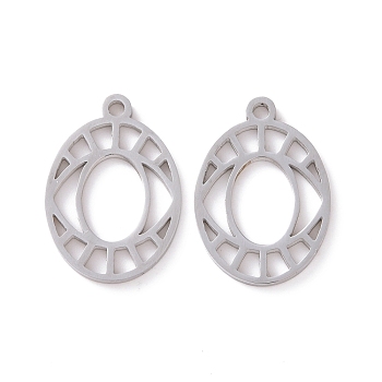 Hollow 201 Stainless Steel Pendants, Oval with Eye, Stainless Steel Color, 19x13x1mm, Hole: 1.5mm
