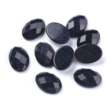 Synthetic Blue Goldstone Cabochons, Faceted, Oval, 18x13x6mm