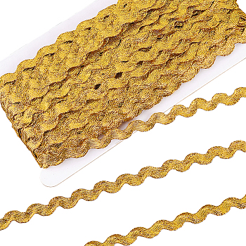 Sparkle Wave Pattern Metallic Polyester Ribbon, Gold, 1/4 inch(7.5mm), about 27.34 Yards(25m)/Card