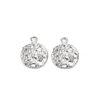 Brass Micro Pave Clear Cubic Zirconia Charms, Nickel Free, Flat Round, Real Platinum Plated, 12x10x1.4mm, Hole: 1.2mm