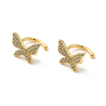 Brass Micro Pave Cubic Zirconia Cuff Earrings, Butterfly Non Piercing Earrings, Real 18K Gold Plated, 6x8.5mm