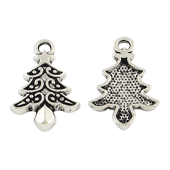 Tibetan Style Christmas Tree Alloy Pendants, Cadmium Free & Lead Free, Antique Silver, 22x14x2mm, Hole: 2.5mm, about 1135pcs/1000g