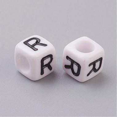 Letter R White Cube Letter Acrylic Beads(X-PL37C9308-R)-2