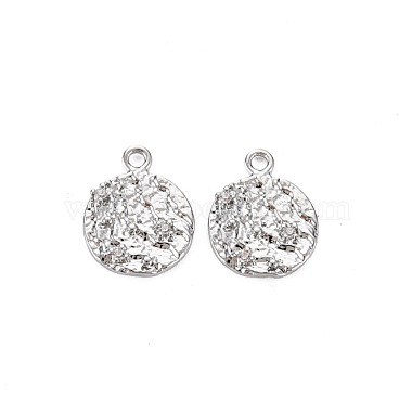 Real Platinum Plated Clear Flat Round Brass+Cubic Zirconia Charms