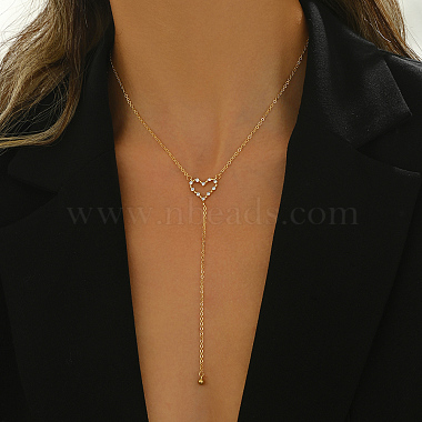 Elegant Y-shaped Hollow Heart Brass Cubic Zirconia Pendant Long Necklace for Women Parties and Events(HJ3504)-2