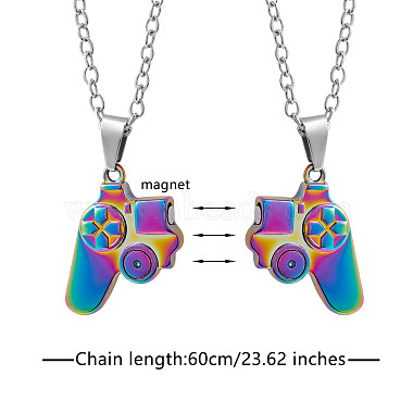 NBEADS Magnetic Game Controller Pendant Matching Necklaces Set, Rainbow Color 316L Surgical Stainless Steel Necklaces for Couples Best