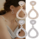 2 Pairs 2 Colors Alloy Rhinestone Dangle Stud Earrings, Teardrop, Platinum & Golden, 53x22.5mm, 1 pair/color(EJEW-LP0001-99)