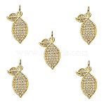 5Pcs Brass Micro Pave Cubic Zirconia Pendants, Lemon, with Jump Ring, Golden, 16x10x2.5mm, Hole: 3.5mm(ZIRC-SZ0005-34)