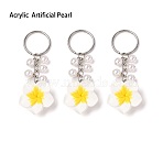 Polymer Clay Flower Keychains, with 304 Stainless Steel Rings, Platinum, 82mm(KEYC-JKC01305)