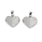 Valentine's Day Brass Micro Pave Clear Cubic Zirconia Pendants, Long-Lasting Plated, Heart Charms, Platinum, 14x16.5x4mm, Hole: 5x3.5mm(KK-A299-18P)
