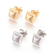 304 Stainless Steel Stud Earrings, Hypoallergenic Earrings, with Ear Nuts, Square, Mixed Color, 9.5x9.5x3.5mm, Pin: 0.6mm, 6pairs/card(EJEW-I235-13)