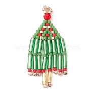 Handmade Seed Beads, Loom Pattern, Christmas Tree Tassel Pendant, Lime Green, 38x18x2mm, Hole: 1.8mm(PALLOY-MZ00152)