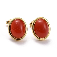 925 Sterling Silver Stud Earrings, Oval Red Agate Earrings for Women, Golden, 12x10mm, Pin: 0.7mm(EJEW-M203-01)