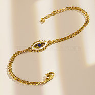 Stylish Stainless Steel Blue Enamel Eye Link Chain Bracelets for Women's Daily Wear, Real 18K Gold Plated, 6-1/4 inch(16cm)(PA2106)