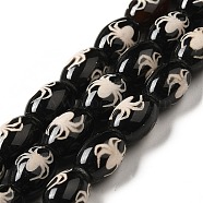 Tibetan Style dZi Beads Strands, Natural & Dyed Agate Beads, Rice, Black, Spider Pattern, 13~14x9.5~10mm, Hole: 1.4mm, about 25pcs/strand, 13.58 inch(34.5cm)(G-F726-A10)