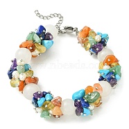 Natural White Jade Round & Mixed Stone Chips & Pearl Beaded Bracelet, 7-7/8 inch(20cm)(BJEW-JB09631-02)