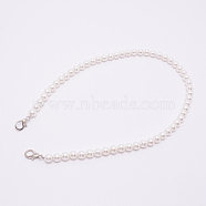 White Acrylic Round Beads Bag Handles, with Zinc Alloy Lobster Clasps and Steel Wire, for Bag Replacement Accessories, Platinum, 60.3cm(FIND-TAC0006-24B-01)