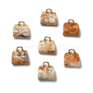Natural Crazy Agate Brass Pendants, Handbag Charms, Golden, 27.5x26x12mm, Hole: 6.3x5mm(KK-E274-01G-10)