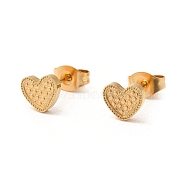 Ion Plating(IP) 304 Stainless Steel Stud Earrings, Heart, Real 18K Gold Plated, 6x7mm(EJEW-Q783-01G)
