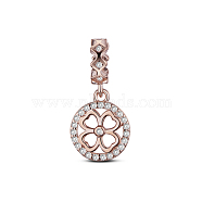 TINYSAND Four Leaf Clover 925 Sterling Silver European Dangle Charms, Large Hole Pendants, with Cubic Zirconia, Rose Gold, 19.62x9.8x7.27mm, Hole: 4.38mm(TS-P-137)