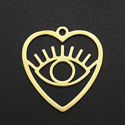 201 Stainless Steel Pendants, Laser Cut, Hollow, Heart with Eye, Golden, 26.5x24.5x1mm, Hole: 2mm(STAS-N090-LA007-2)