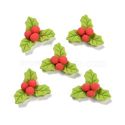 Resin Cabochons, Christmas Theme, Holly Leaves, Yellow Green, 21x26x8.5mm(CRES-D004-05)