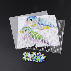 (Holiday Stock-Up Sale)DIY Melty Beads Fuse Beads Sets: Fuse Beads, ABC Plastic Pegboards, Pattern Paper, and Ironing Paper, Bird Pattern, Square, Colorful, 14.7x14.7cm(DIY-S033-017)