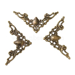 Iron Filigree Joiners, Etched Metal Embellishments, Corner Shape with Flower, Antique Bronze, 31x56.5x1.5mm(X-FIND-B020-16AB)