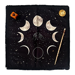 Velvet Altar Mats, Starry Sky & Moon Phase Tablecloth, Tarot Card Cloth, Square, Black, 600x600mm(WICR-PW0008-17)