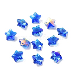 Glass Charms, Faceted Star, Blue, 13x13.5x7mm, Hole: 1.2mm(GGLA-Z002-01E)