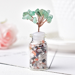 Natural Green Aventurine Chips Tree Decorations, Crystal Glass Bottle Base with Copper Wire Feng Shui Energy Stone Gift for Home Office Desktop Decor, 60~70mm(PW-WG81217-04)