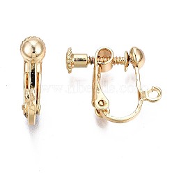 Brass Clip-on Earring Findings, with Loop, Real 18K Gold Plated, 19x16x4.5mm, Hole: 1.6mm(X-KK-Q764-029)