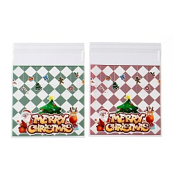 Christmas Theme Plastic Bakeware Bag, with Self-adhesive, for Chocolate, Candy, Cookies, Square, Tartan, 131~132x99~100x0.1mm, Inner Diameter: 99.5~100x99.5~100mm, 2 styles, 50pcs/style, 100pcs/bag(ABAG-F006-02B)