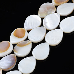 Natural Freshwater Shell Beads Strands, Teardrop, Seashell Color, 13.5x10x3mm, Hole: 0.5mm, about 28pcs/strand, 14.92 inch~15 inch(37.9cm~38.1cm)(SHEL-S278-068)