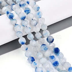 Dyed Natural White Jade Beads Strands, Two Tone, Faceted, Star Cut Round Beads, Blue, 7~8x6~7.5x6~7.5mm, Hole: 1mm, about 48~49pcs/strand, 14.17~15.35''(36~39cm)(G-T139-8mm-45Y)