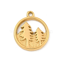 Ion Plating(IP) 304 Stainless Steel Pendants, Flat Round with Tree Charm, Real 18K Gold Plated, 18.5x15.5x2mm, Hole: 1.6mm(STAS-N103-133G)