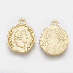 Smooth Surface Alloy Coin Pendants, Matte Gold Color, 15.5x12x1.5mm, Hole: 1.4mm(X-PALLOY-S117-093)