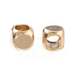 Brass Beads, Long-Lasting Plated, Cube, Real 24K Gold Plated, 2x2x2mm, Hole: 1.2mm(X-KK-H759-15D-G)