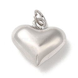 Rack Plating Brass Pendants, with Jump Ring, Puffed Heart Charm, Platinum, 15x15.5x8mm, Hole: 3mm(KK-M260-01B-P)