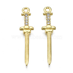 Alloy Rhinestone Pendants, Cadmium Free & Lead Free, Golden, Sword, Crystal, 35x8x2.5mm, Hole: 1.8mm(X-PALLOY-T075-76G-RS)