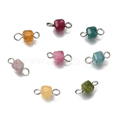 Natural Colorful Tourmaline Faceted Table Cut Cube Links Connector Charms, with 304 Stainless Steel Double Loops, Stainless Steel Color, 12x5x5mm, Hole: 1.8~2mm(PALLOY-JF04368-02)