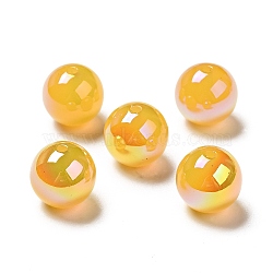 UV Plating Opaque Rainbow Iridescent Acrylic Beads, Round, Gold, 15~16x15mm, Hole: 2mm(SACR-A001-03B)