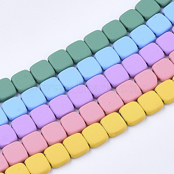Spray Painted Non-magnetic Synthetic Hematite Multi-Strand Links, For Tile Elastic Bracelets Making, Square, Mixed Color, 8x8x3mm, Hole: 0.8mm, about 52pcs/strand, 15.94 inch(40.5cm)(G-T124-27)