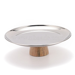 Round Aluminum Alloy Desktop Storage Tray, with Wood Base, Jewelry Trays, Snack Tray Plate, for Living Room Kitchen Table Home, Dark Salmon, 23.1x7.3cm,  Wood Base Diameter: 69mm(AJEW-G028-01B)